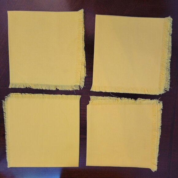Vtg. Set Of 4 Yellow Frayed Edge Linen Square Napkins 15” - Picture 1 of 3